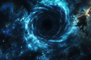 Wall Mural - supermassive black hole is warping fabric of spacetime in outer space. wormhole illustration in univ