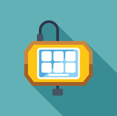 Poster - Portable solar panel hanging with cable, isolated vector illustration with long shadow on blue background
