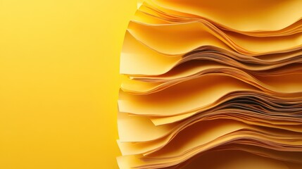 Poster - An intricate arrangement of layered orange paper sheets is featured in this image, set against a bright yellow background, emphasizing the rippled and textured surface.