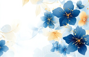 Wall Mural - Abstract floral   blue and gold on a white background