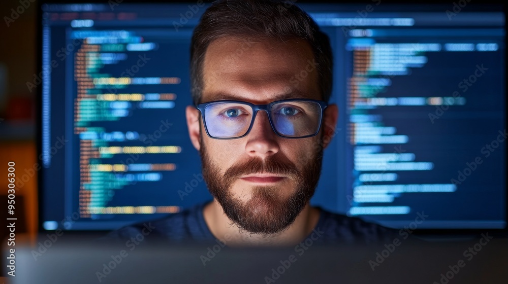 Programmer integrating API with website on a dual monitor setup ...