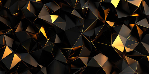 Wall Mural - Cyberpunk Technical background abstraction UI UX modern trendy design. Place for text. 3D Digital template poster invitation banner email header. Lopoly black and gold triangles. Generative Ai content