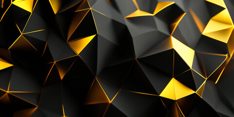 Wall Mural - Cyberpunk Technical background abstraction UI UX modern trendy design. Place for text. 3D Digital template poster invitation banner email header. Lopoly black and gold triangles. Generative Ai content