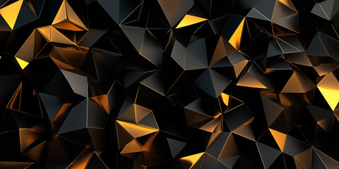 Wall Mural - Cyberpunk Technical background abstraction UI UX modern trendy design. Place for text. 3D Digital template poster invitation banner email header. Lopoly black and gold triangles. Generative Ai content