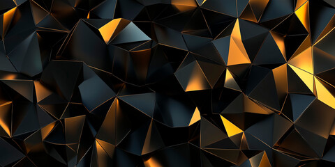 Wall Mural - Cyberpunk Technical background abstraction UI UX modern trendy design. Place for text. 3D Digital template poster invitation banner email header. Lopoly black and gold triangles. Generative Ai content