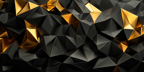 Wall Mural - Cyberpunk Technical background abstraction UI UX modern trendy design. Place for text. 3D Digital template poster invitation banner email header. Lopoly black and gold triangles. Generative Ai content