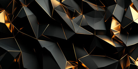 Wall Mural - Cyberpunk Technical background abstraction UI UX modern trendy design. Place for text. 3D Digital template poster invitation banner email header. Lopoly black and gold triangles. Generative Ai content