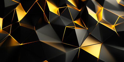 Wall Mural - Cyberpunk Technical background abstraction UI UX modern trendy design. Place for text. 3D Digital template poster invitation banner email header. Lopoly black and gold triangles. Generative Ai content