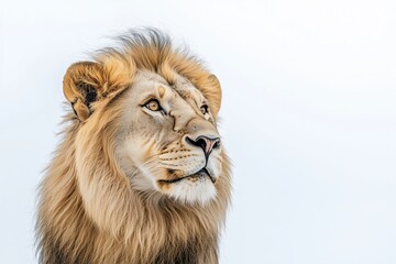 Wall Mural - A beautiful portrait of a majestic lion with a regal pose, set against a clean, bright white background. The lion s features are highlighted by the even, natural lighting,