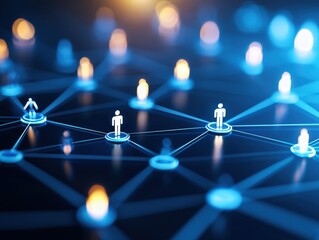 Fototapete - Digital illustration showcasing connected figures on a virtual network, representing communication and technology advancements.