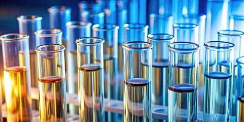 Fototapete - Close-up of analysis test-tubes in a laboratory setting, chemical, lab, science, experiment, research, equipment