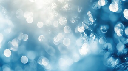 Poster - Abstract blue and white bokeh blur effect with a soft focus, creating a serene and peaceful ambiance.