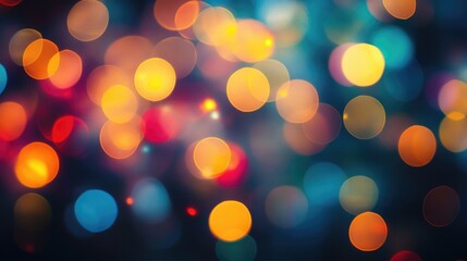 Poster - Abstract bokeh blur with multicolored circles of light on a dark background, perfect for a celebratory theme.