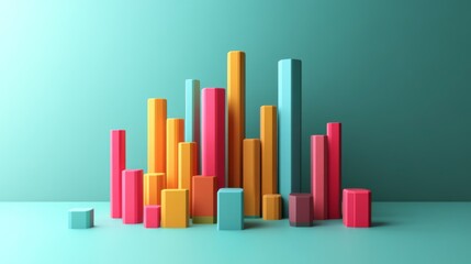 Poster - A panoramic view of a 3D bar chart with multiple bars representing different data categories, set against a minimalist background for an organized and easy-to-read data presentation.