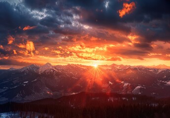 Wall Mural - Majestic Mountain Sunset