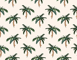 Wall Mural - Hand drawn palm tree summer vacation Vector seamless pattern illustration , Hawaiian print , Design for fashion , fabric, textile, wallpaper , wrapping and all prints