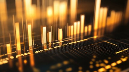 Poster - Financial statistics with golden bars and lines on a dark gold background, emphasizing growth and success.