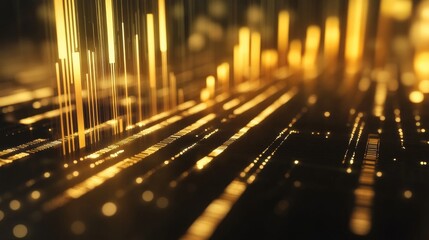 Poster - Financial statistics with golden bars and lines on a dark gold background, emphasizing growth and success.