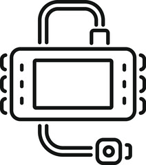Poster - Action camera connecting to smartphone using wifi for remote control, icon vector outline