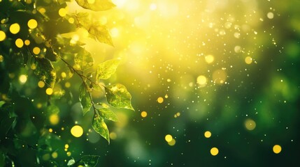 Poster - green and yellow bokeh blur background resembling sunlight through leaves, with a nature-inspired, c
