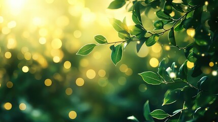 Poster - green and yellow bokeh blur background resembling sunlight through leaves, with a nature-inspired, c