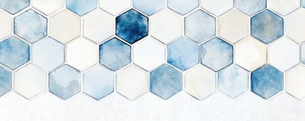 Hexagonal grid, intricate interlocking pattern, isolated on white, watercolor style