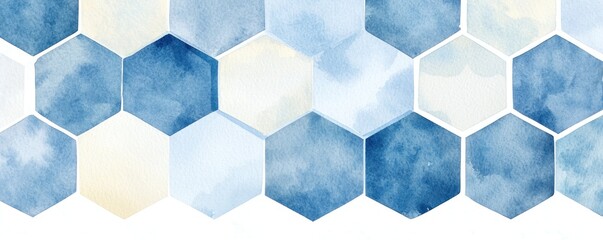 Poster - Geometric hexagonal grid, precise interlock, isolated on white, watercolor style