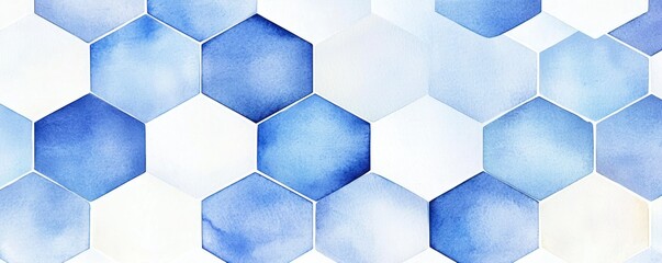 Poster - Geometric hexagonal grid, precise interlock, isolated on white, watercolor style