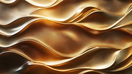 Poster - Sophisticated 3D golden waves with soft lighting, emphasizing depth and elegance in a modern design