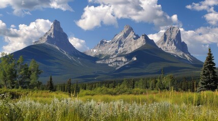 Canvas Print - Three Sisters Mountains in Alberta, Canada