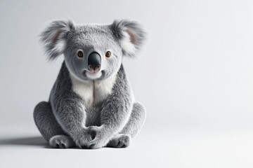 Wall Mural - A dynamic 3D of a koala in a close up view, displaying its endearing and gentle nature. The koala is set against a stark white background with smooth, bright lighting that