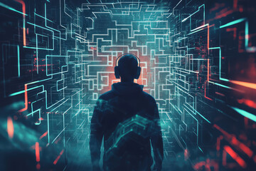 Poster - Exploring the Digital Depths: A Hacker's Journey Through the Virtual Maze of Cybernetic Wonder and Intrigue