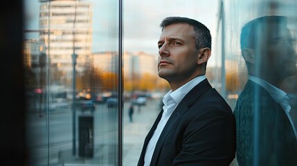 Wall Mural - Portrait of a handsome young businessman standing by the window in office