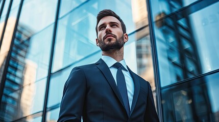 Wall Mural - Portrait of a handsome young businessman standing by the window in office