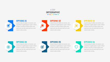 Wall Mural - Business  infographics design for Six Step, option, parts or process. Infographic 6 element design template for presentation.  process diagram, step banner, flow chart, 6 option template.