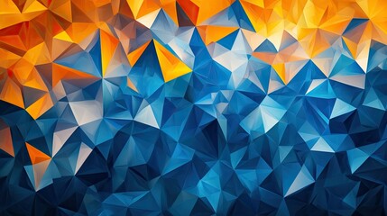 Fototapete - Abstract geometric background with vibrant triangles and polygons in shades of blue and orange