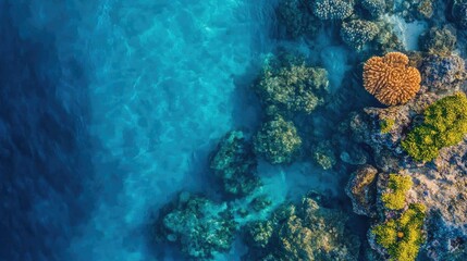 Sticker - Aerial view of a pristine coral reef in clear blue waters, teeming with marine life