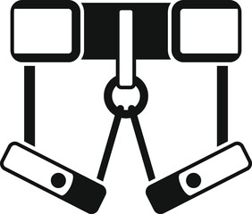 Canvas Print - Black solid icon for a climbing harness with adjustable buckles and carabiners for mountaineering, isolated on a white background