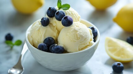 Lemon ice cream with blueberry