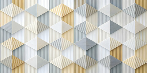 Poster - Geometric Harmony: A symphony of triangles in minimalist hues of gray, yellow, and white, creating a captivating visual tapestry for modern design.