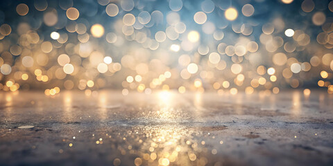 Wall Mural - golden bokeh lights over rustic wood