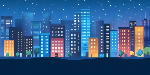 Canvas Print - Night City Skyline Illustration