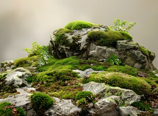 Green Mossy Rocks in Nature Landscape