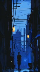 Poster - Silhouette of a Person Standing in a Dark Alleyway