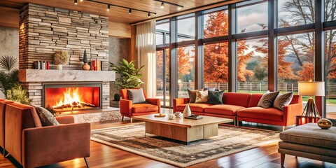 Wall Mural - Modern living room with fireplace.