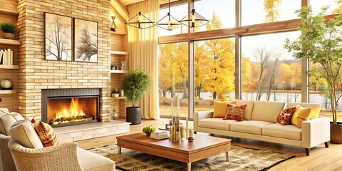 Wall Mural - Modern living room with fireplace.