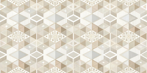 Wall Mural - Geometric Tapestry: A seamless pattern of neutral-toned geometric shapes interweaves to create a sophisticated and modern design. 