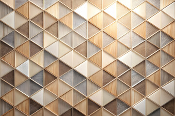 Poster - geometric wooden wall: a seamless pattern of geometric wooden triangles in warm tones, creating a ca