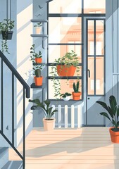 Sticker - Indoor Plants in a Sunny Room with a Large Window