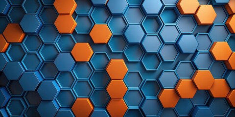 Aufkleber - Blue and orange hexagons in a modern  background, blue, orange, hexagons, modern, background, , geometric, abstract